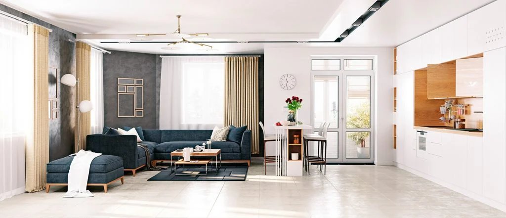 Open-plan apartment with a contemporary kitchen